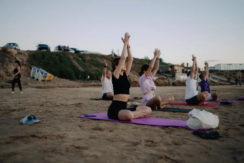Sunset yoga at Morocco surf camp