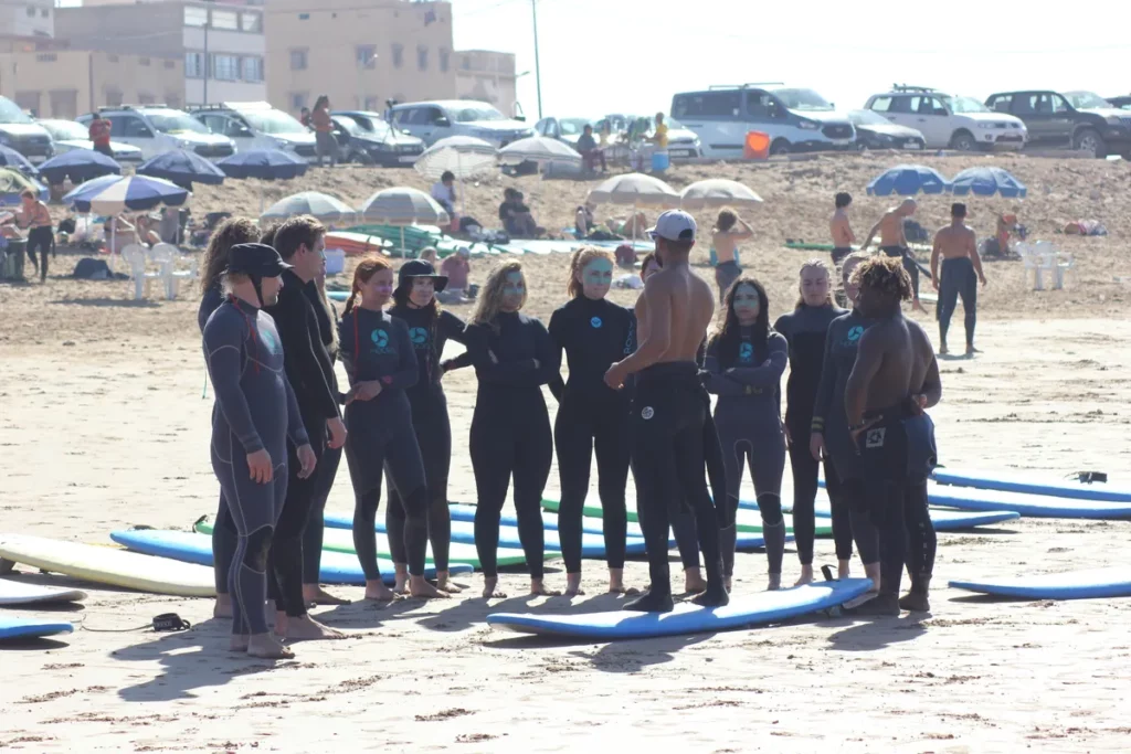 Surf coaching session at Taghazout surf camp, Morocco